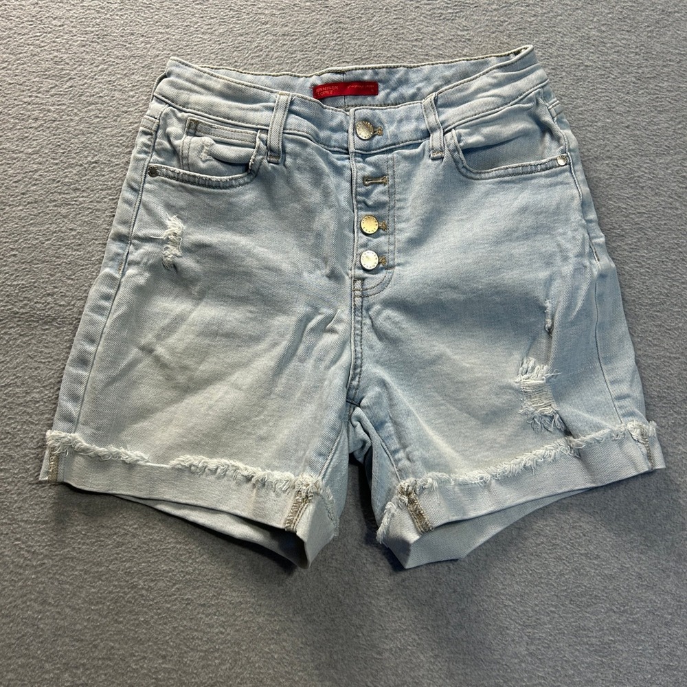 Jennifer Lopez Denim Shorts Womens Size 6 Blue‎ High Rise Distressed Button Fly
